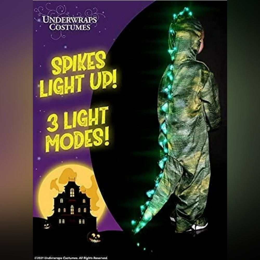 T-Rex LED Light Up Dinosaur Printed Jumpsuit Child Costume Medium EUC - Picture 3 of 12